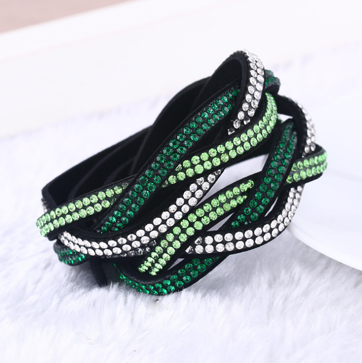 Multi-Layer Leather Bracelet with Rhinestones