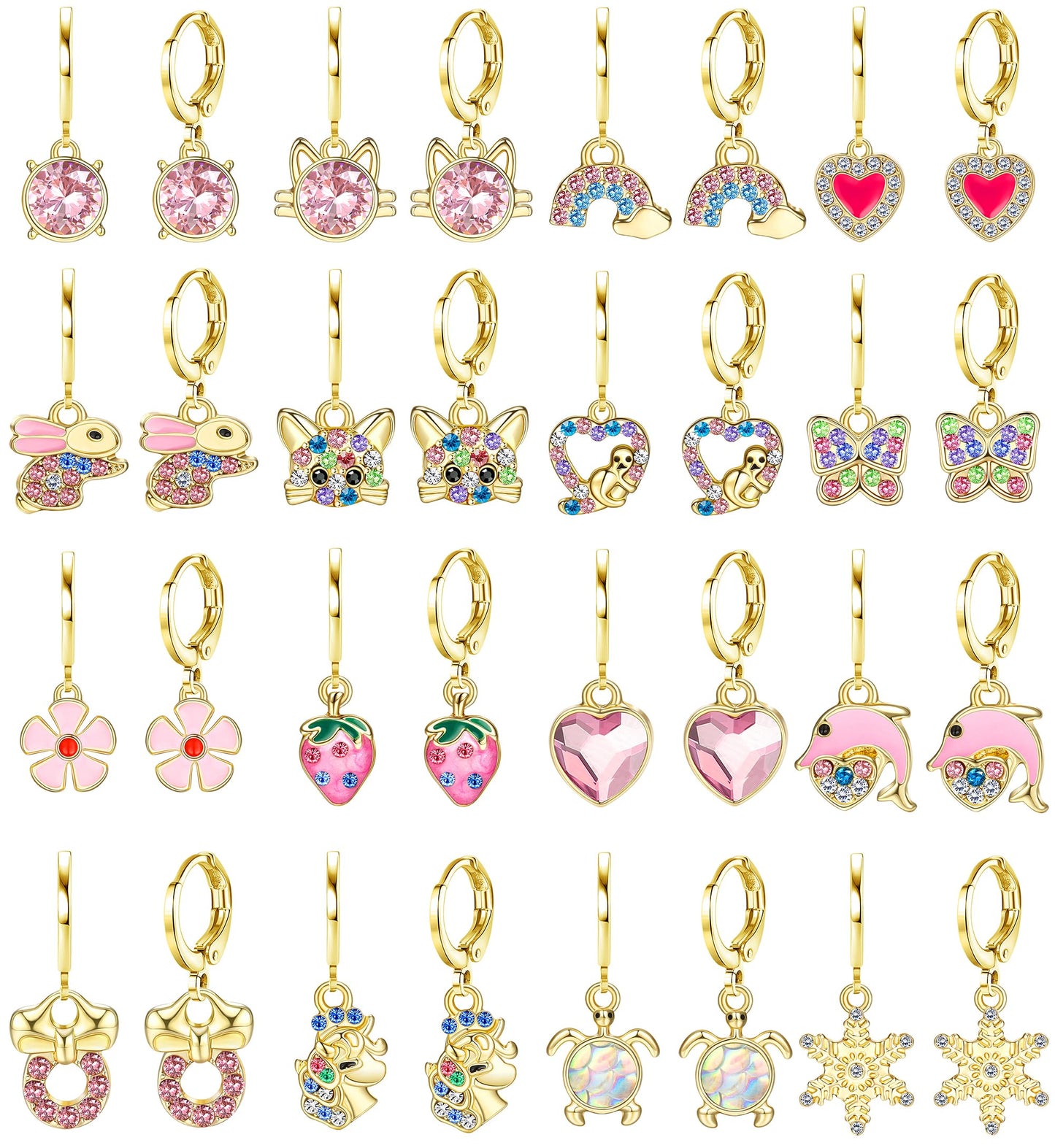 Besteel 16 Pairs Hypoallergenic Earrings for Girls Women Surgical Steel Dangle Huggie Hoop Earrings Set Small Cute Drop Round Leverback Earrings Pack for Sensitive Ears Gold