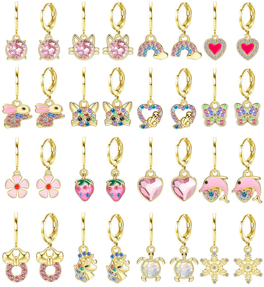 Besteel 16 Pairs Hypoallergenic Earrings for Girls Women Surgical Steel Dangle Huggie Hoop Earrings Set Small Cute Drop Round Leverback Earrings Pack for Sensitive Ears Gold