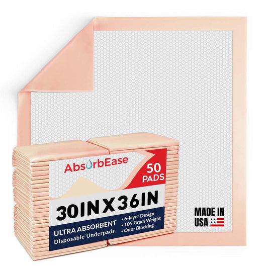 AbsorbEase Ultra Absorbent Disposable Underpads - 50 Waterproof Large 30" x 36" Bed Pads Incontinence - Leakproof Fast Drying Baby Puppy & Adults Bed Pads Dog Pee Pads ((50 Count 30" x 36" ))
