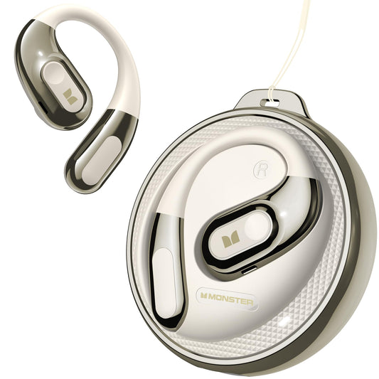 Monster Open Ear Headphones AC330 Wireless Earbuds Bluetooth 5.4 with Clear Talk Stylish Rotating Case with Lanyard Type-C ChargingComfort Fit 24H Playback IPX5 Water Resistant White