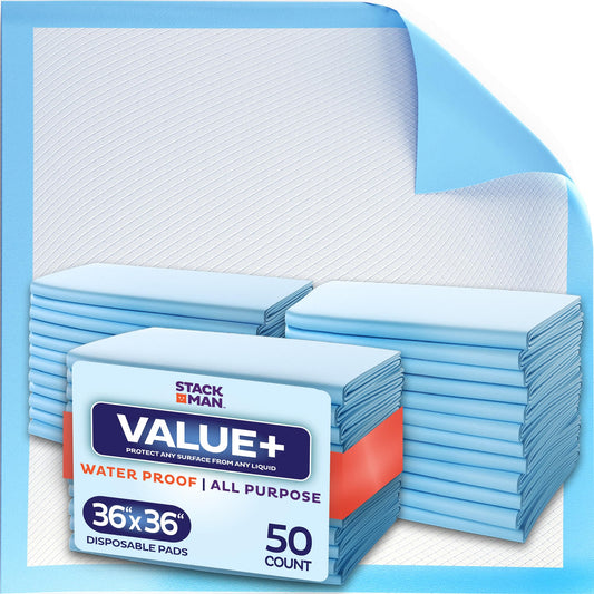 Chucks Pads Disposable 36 x 36 Underpads [50-Pack] Incontinence Chux Pads Absorbent Fluff Protective Bed Pads - Extra Large Pee Pads for Kids Adults & Elderly | Leak Proof Puppy Pads 36x36