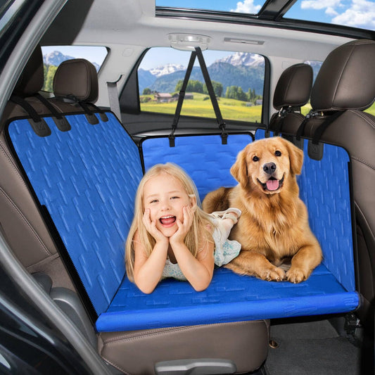COOLBEBE Hard Bottom Dog Car Seat Extender with Mesh Window, Waterproof & Nonslip (Blue)