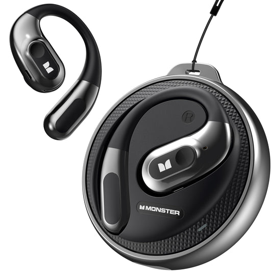 Monster Open Ear Buds Wireless Earbuds Bluetooth 5.4 with Clear Talk Stylish Rotating Case with Lanyard Comfort Fit 24H Playback IPX5 Water Resistant Black