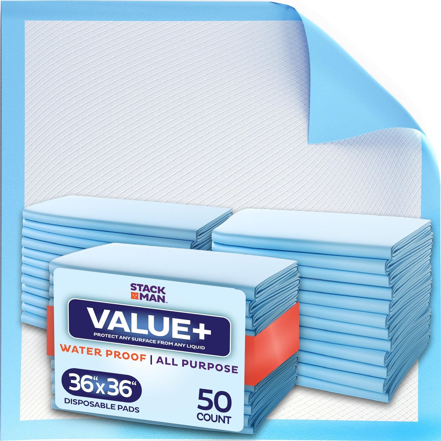 Chucks Pads Disposable 36 x 36 Underpads [50-Pack] Incontinence Chux Pads Absorbent Fluff Protective Bed Pads - Extra Large Pee Pads for Kids Adults & Elderly | Leak Proof Puppy Pads 36x36
